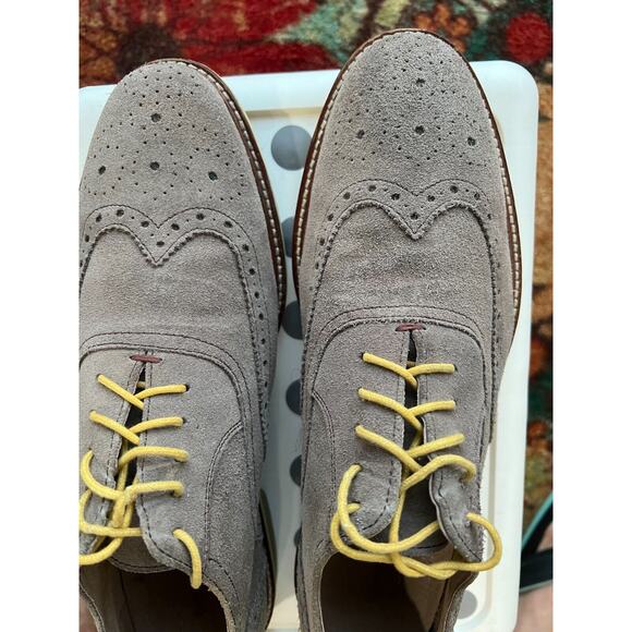 Banana Republic Wingtip Suede leather Oxfords Gray /Lime Men's shoes 9.5 - Picture 4 of 7